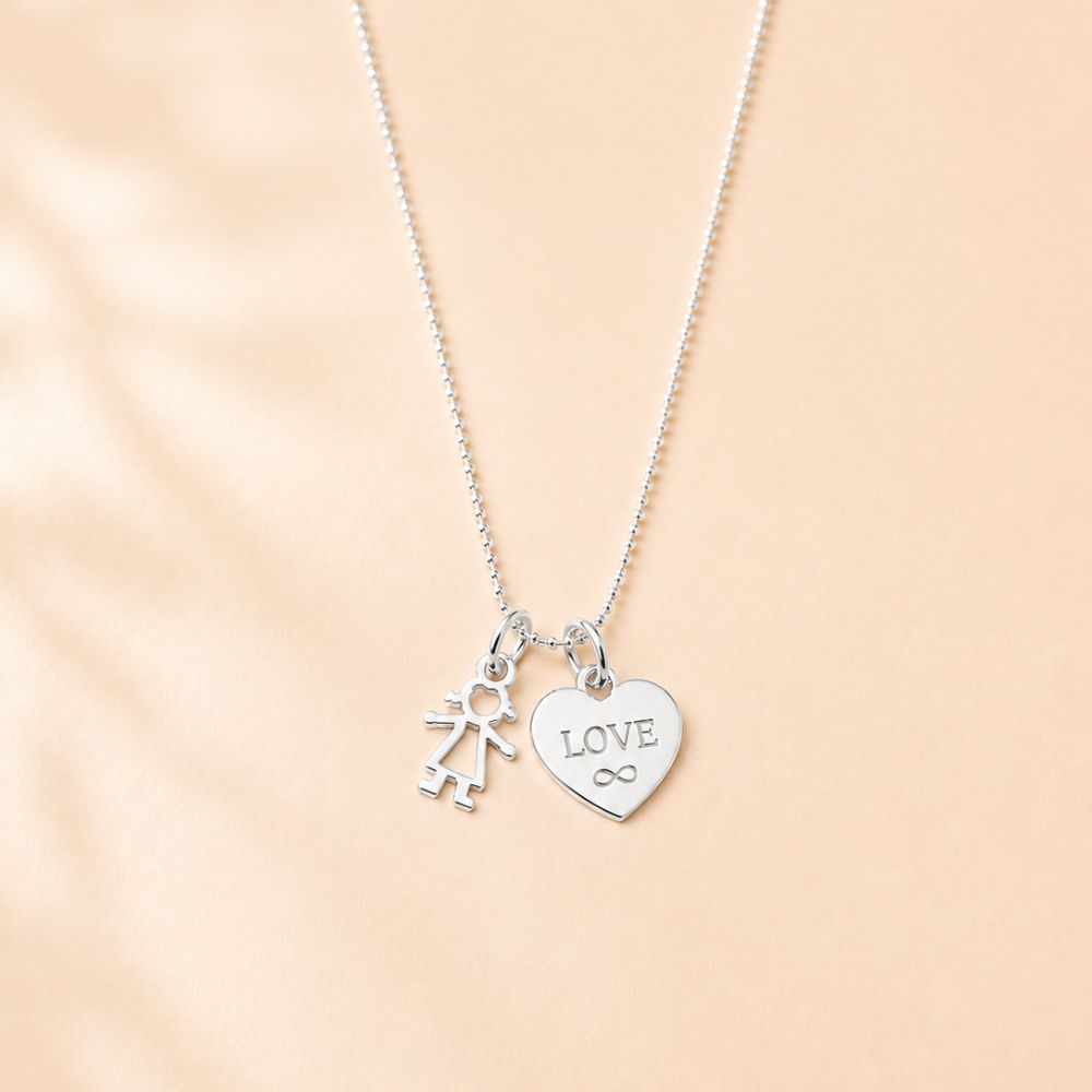 Collar Mamá Con Dos Hijos Plata 925