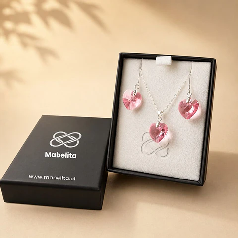 Conjunto Corazones de Cristal · Plata 925