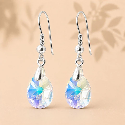 Aros Gota Cristal Aurora Boreal · Plata 925
