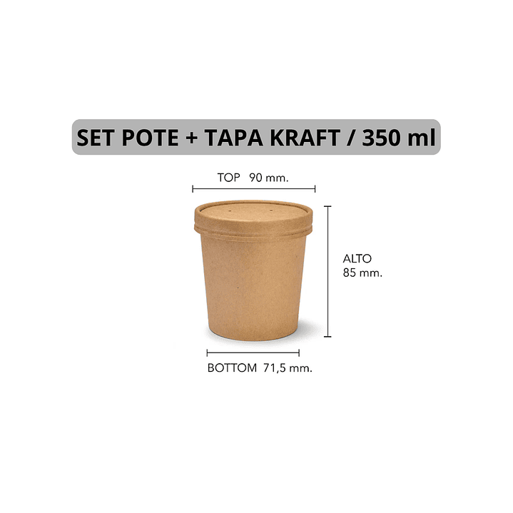 Set Pote Sopa Kraft  + Tapa Kraft  350 ml o 12 oz (IVA incluido) 1