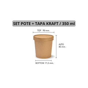 Set Pote Sopa Kraft  + Tapa Kraft  350 ml o 12 oz (IVA incluido)