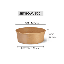Set Bowl Kraft + Tapa 500 ml (Precio más Iva)