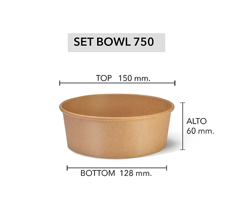 Set Bowl Kraft + Tapa 750 ml (Precio más IVA)