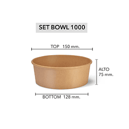Set Bowl Kraft + Tapa 1000 ml (Precios más Iva)