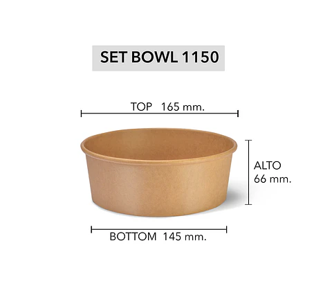 Set Bowl Kraft + Tapa 1150 ml (Precio más Iva)