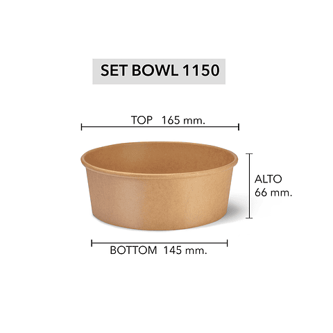 Set Bowl Kraft + Tapa 1150 ml (Precio más Iva)