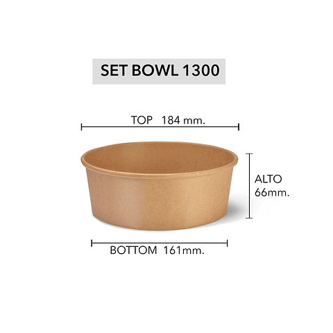 Set Bowl Kraft + Tapa 1300 ml (Precio más Iva)