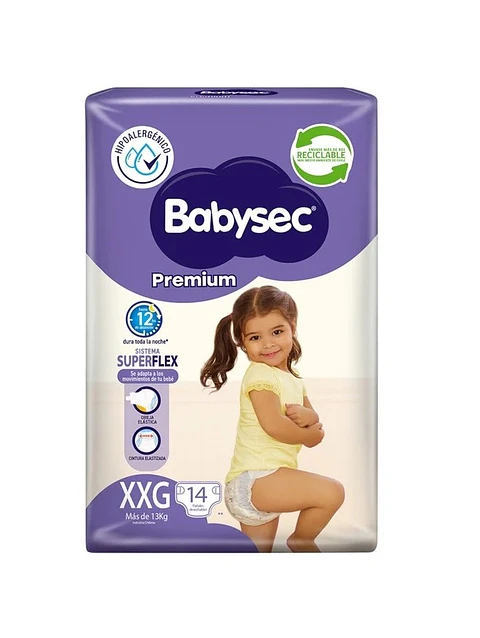 Pañal Babysec Premium XXG 14 Uni.