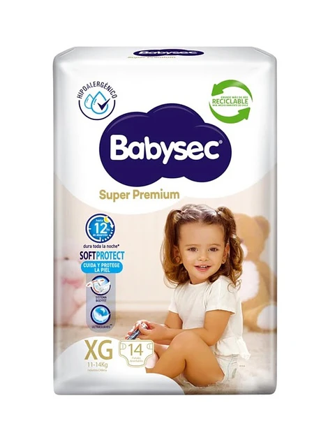Pañal Babysec Super Premium XG 14 Uni.