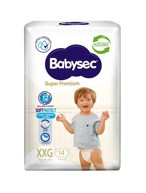 Pañal Babysec Super Premium XXG  14 un