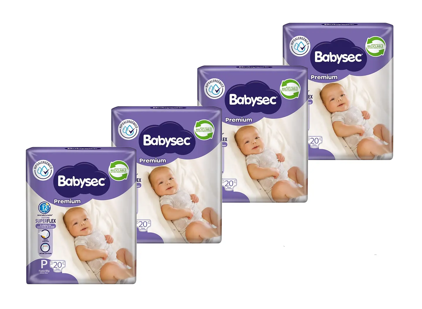 Pack de 4 Paquetes Babysec P 20 uni. c/u. 1