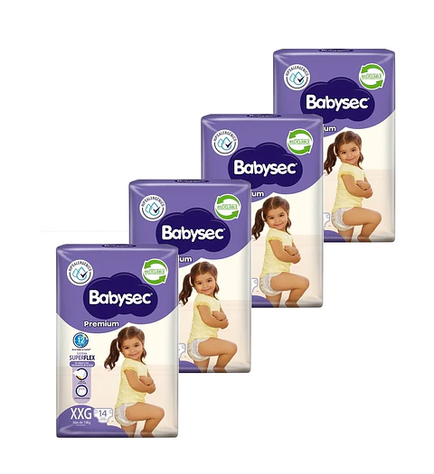 Pack de 4 Paquetes Babysec Premium XXG 14 Uni. c/u