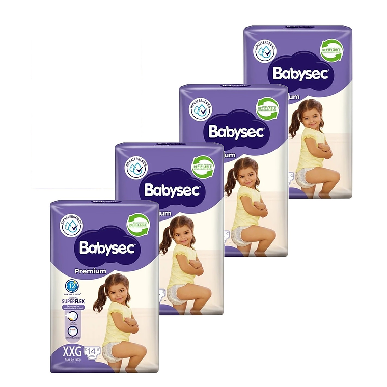 Pack de 4 Paquetes Babysec Premium XXG 14 Uni. c/u 1