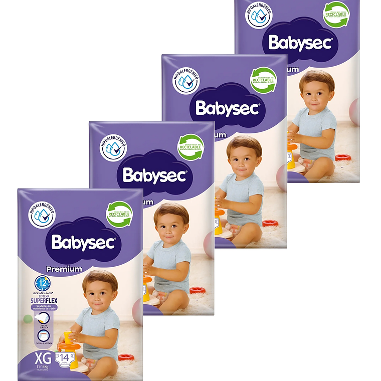 Pack de 4 Paquetes Babysec XG 14 uni. c/u. 1