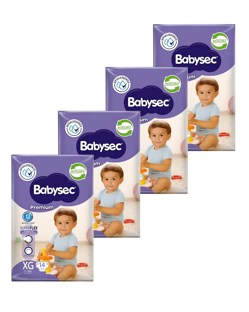 Pack de 4 Paquetes Babysec XG 14 uni. c/u. 1
