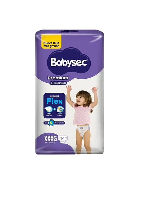 Pañal Babysec Premium XXXG 14 Uni.
