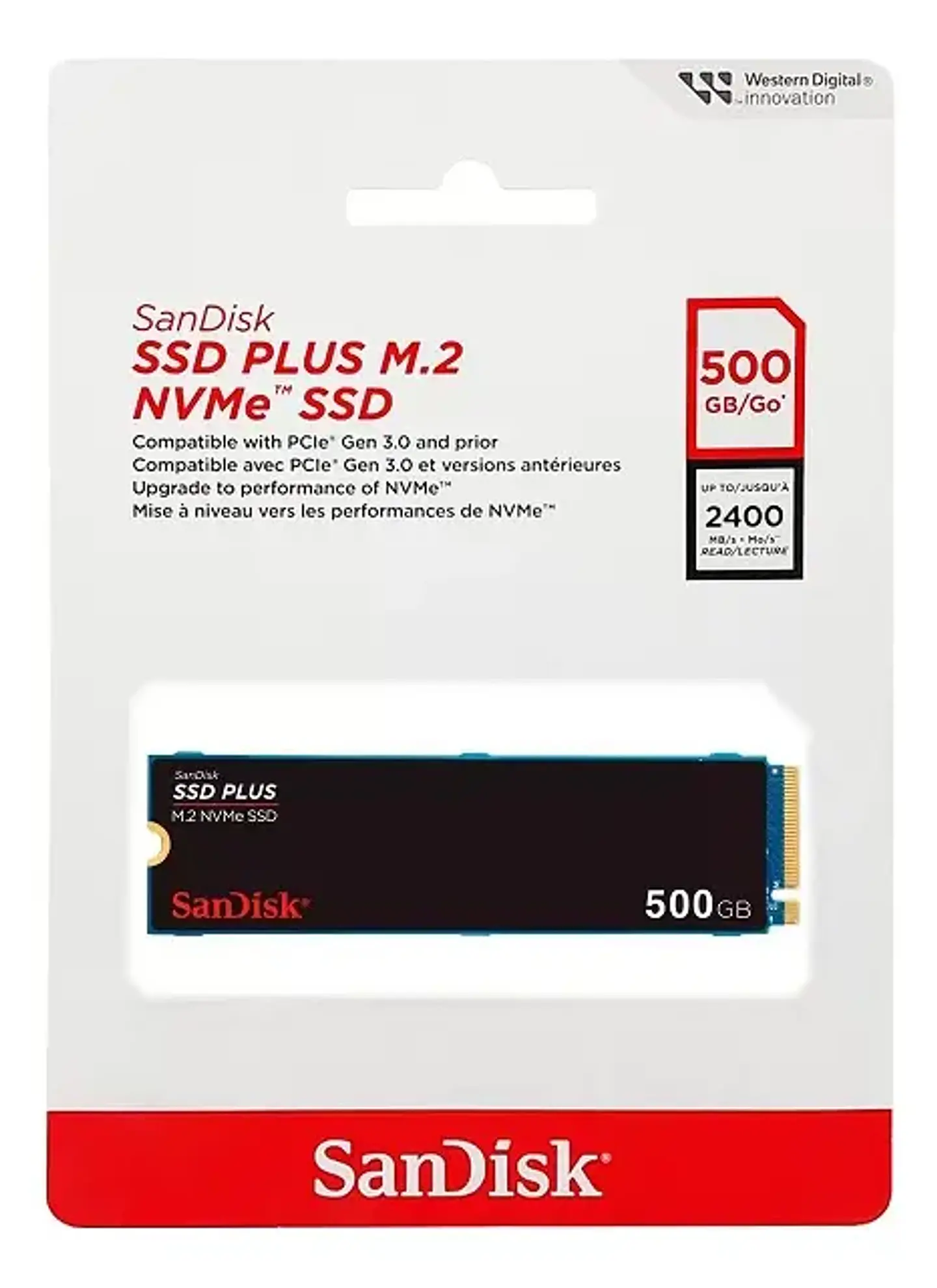 SSD Sandisk Plus 500GB, M.2 NVM, Leitura 2400MB/s, Gravação 2400mb/s 3