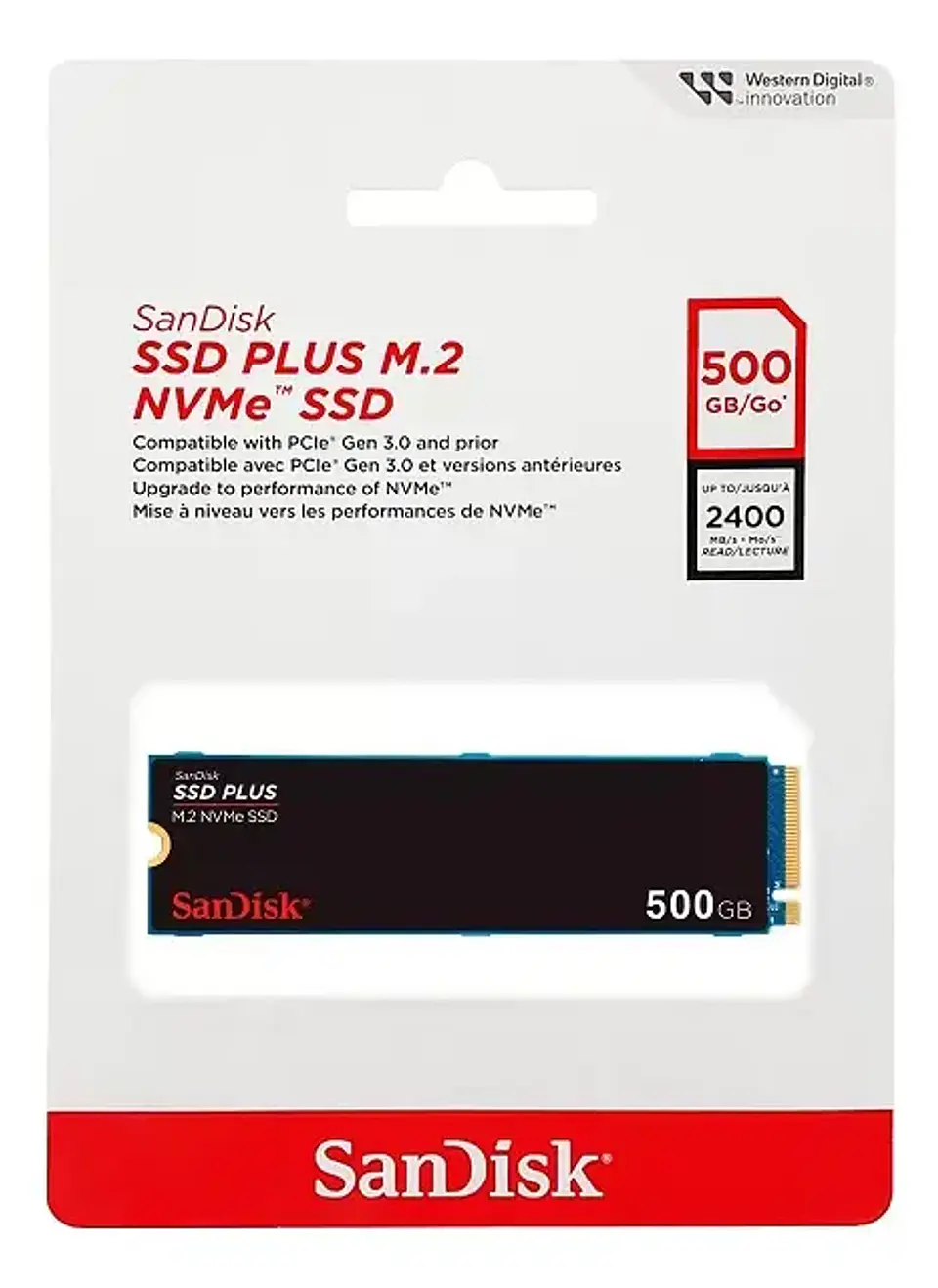 SSD Sandisk Plus 500GB, M.2 NVM, Leitura 2400MB/s, Gravação 2400mb/s 3