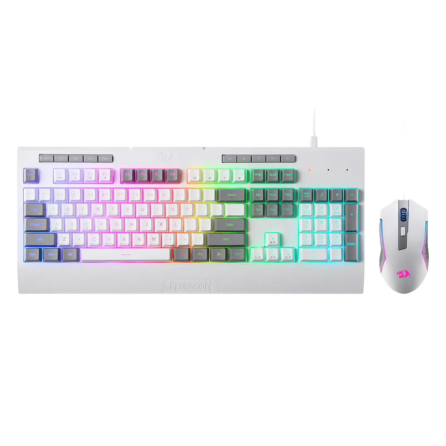 Kit Gamer Teclado e Mouse Redragon S151W RGB - Branco e Cinza 3