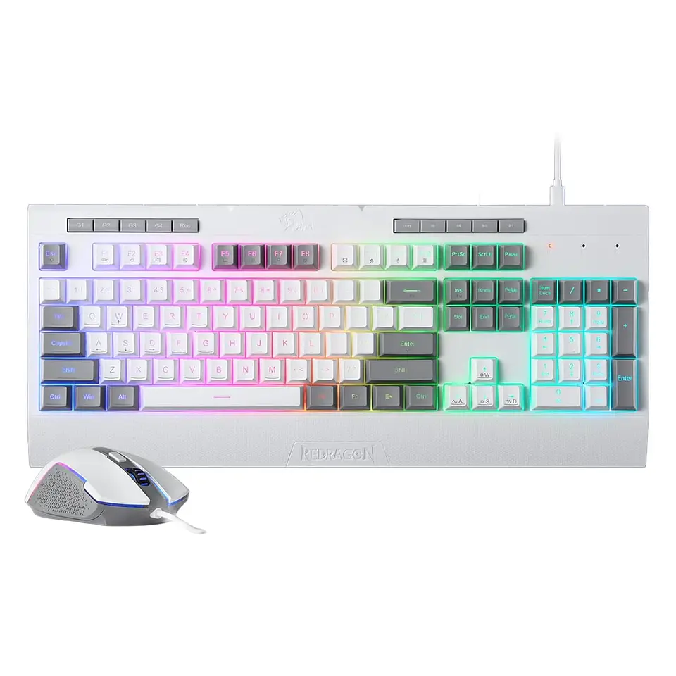 Kit Gamer Teclado e Mouse Redragon S151W RGB - Branco e Cinza 1