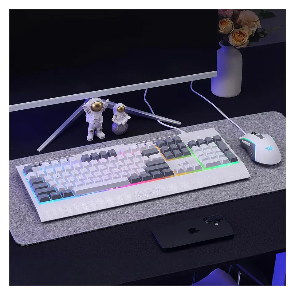 Kit Gamer Teclado e Mouse Redragon S151W RGB - Branco e Cinza 4
