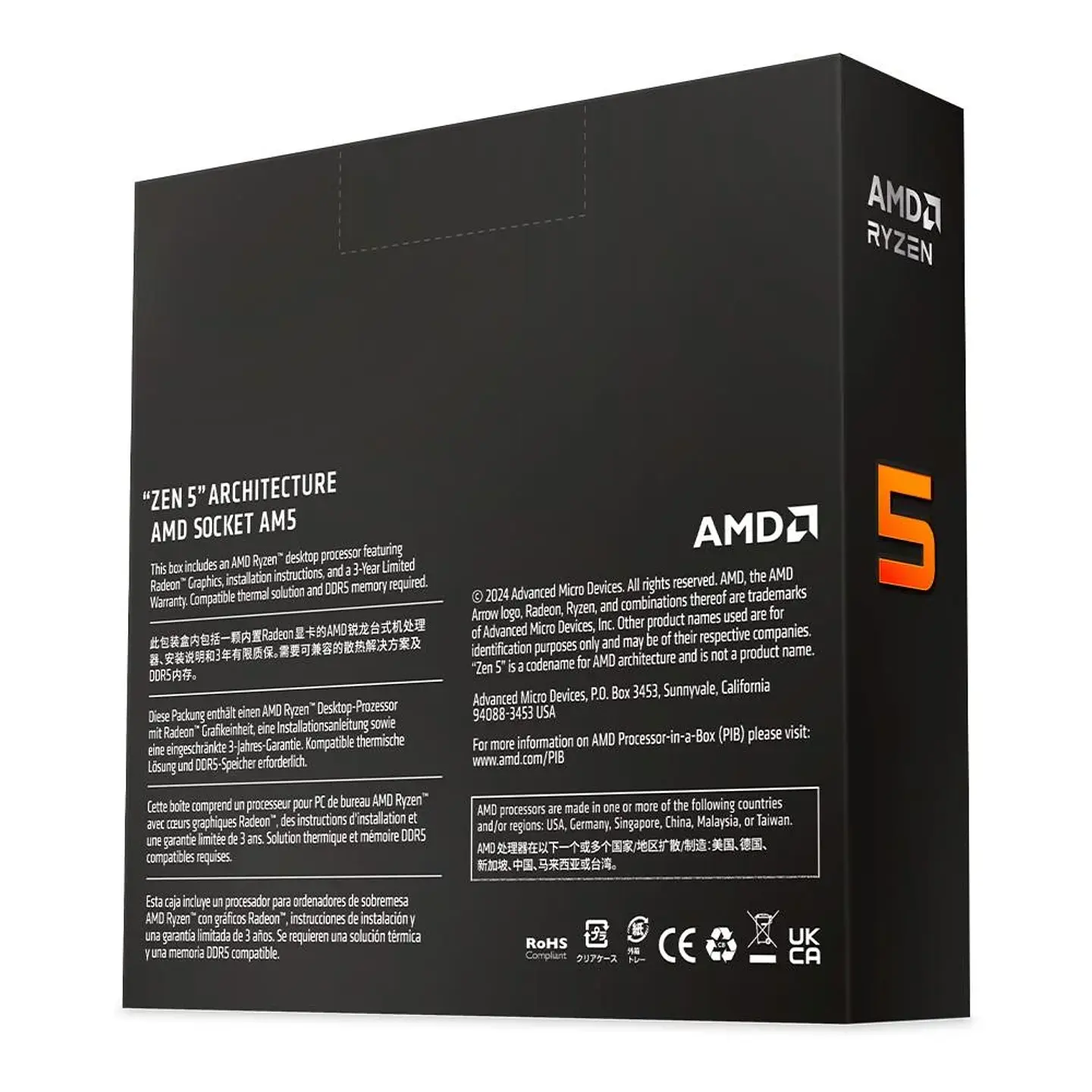 Processador AMD Ryzen 5 9600X, 3.9 GHz (5.4 GHz), 6 Núcleos, 12 Threads, AM5  4