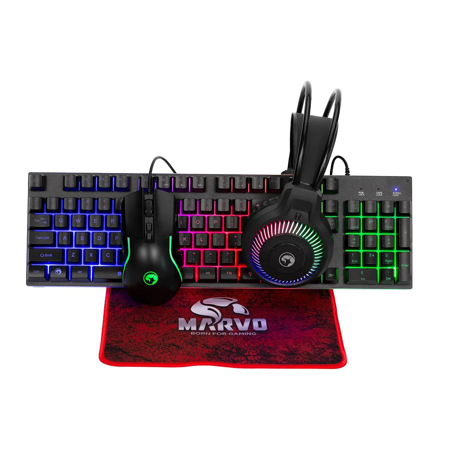 Kit Marvo CM416 4 em 1, Headset, Teclado, Mouse e Mousepad, EN, RGB - Preto 1
