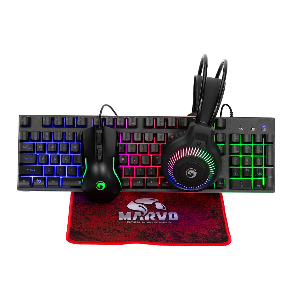 Kit Marvo CM416 4 em 1, Headset, Teclado, Mouse e Mousepad, EN, RGB - Preto 1