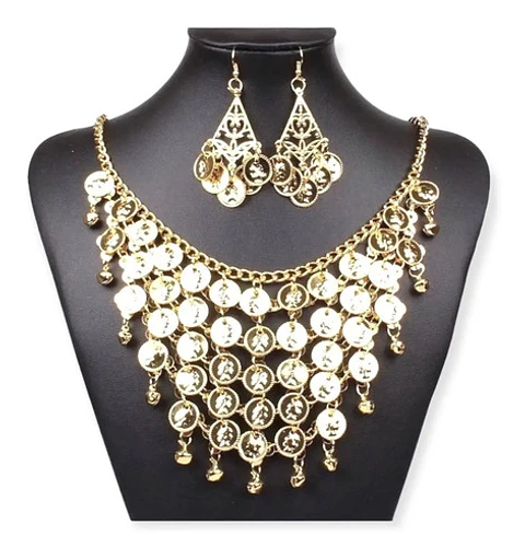 Collar Aretes En Forma De Moneda Forma De Gitana En Espiral
