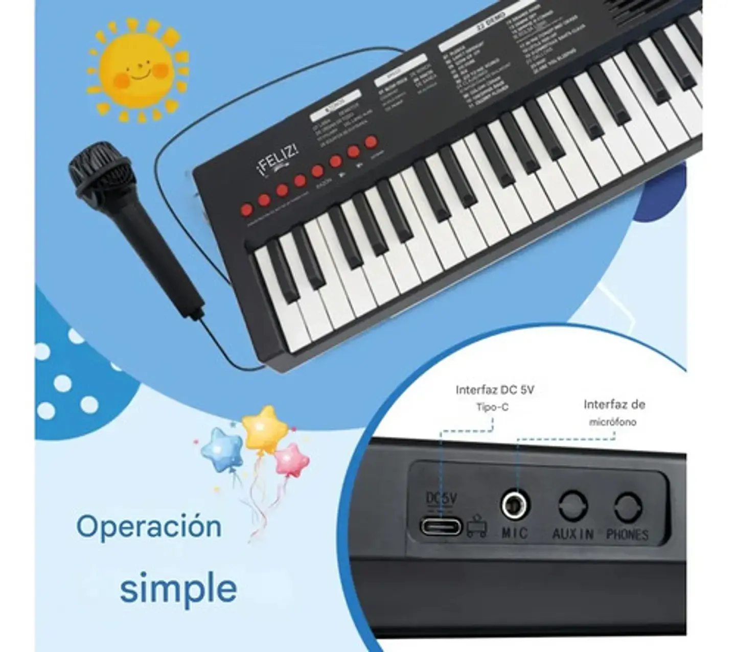 Piano Organeta Infantil 37 Teclas Niños Didacticas 40cm 2