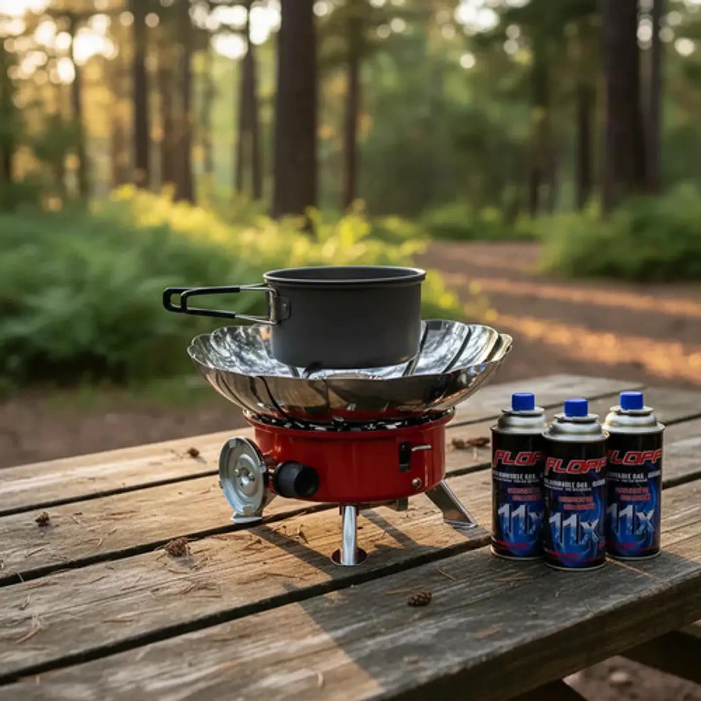 Estufa Hornilla Camping Contraviento + 4 Latas Gas Butano 1