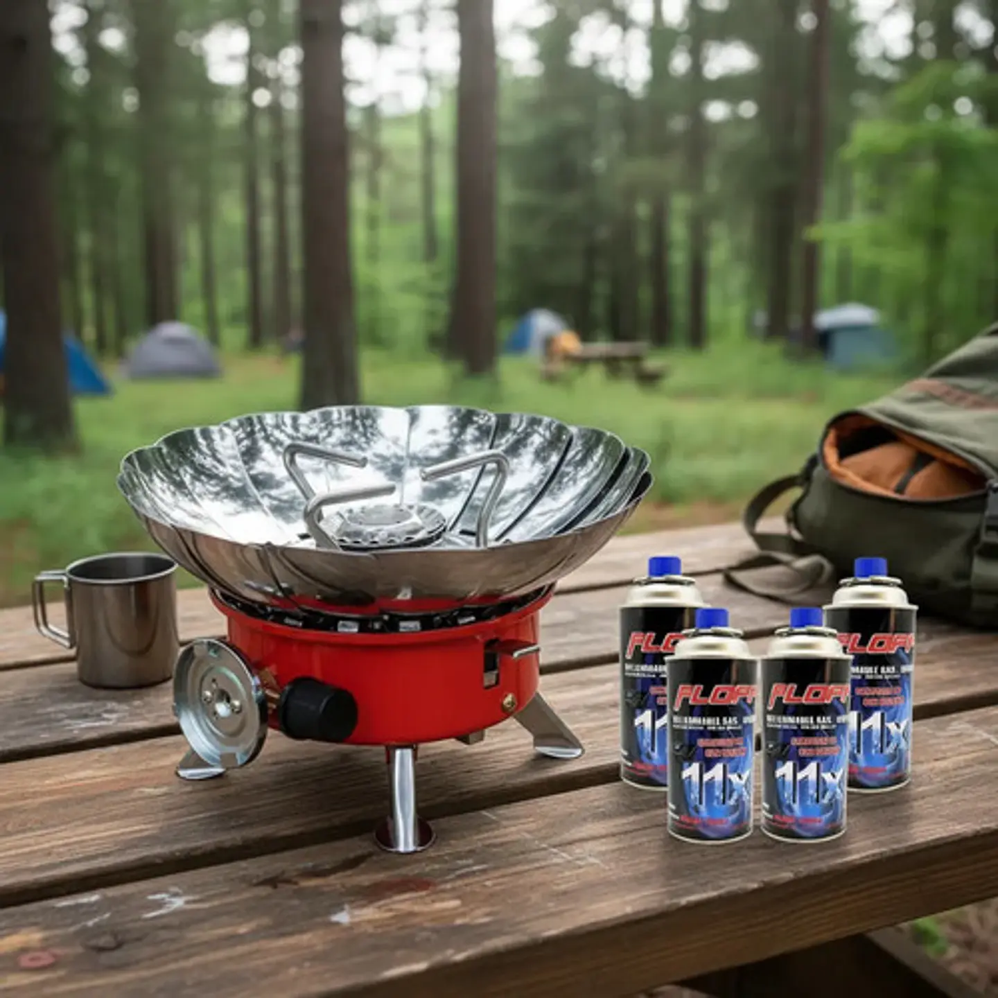 Estufa Hornilla Camping Contraviento + 4 Latas Gas Butano 4
