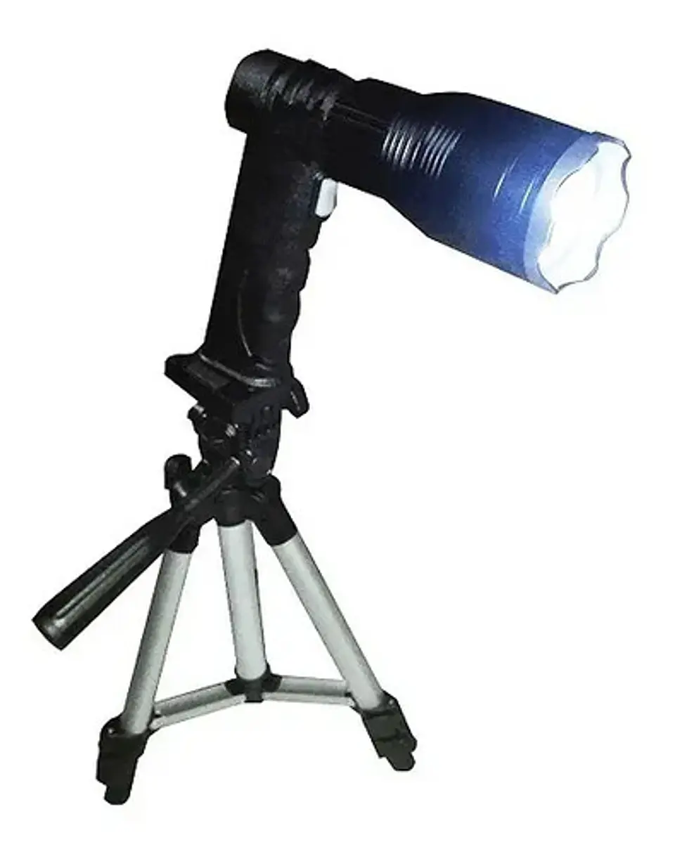 Lámpara Pesca Profesional Pistol Lights 534 Recargable Gris Con Trípode Usb 2
