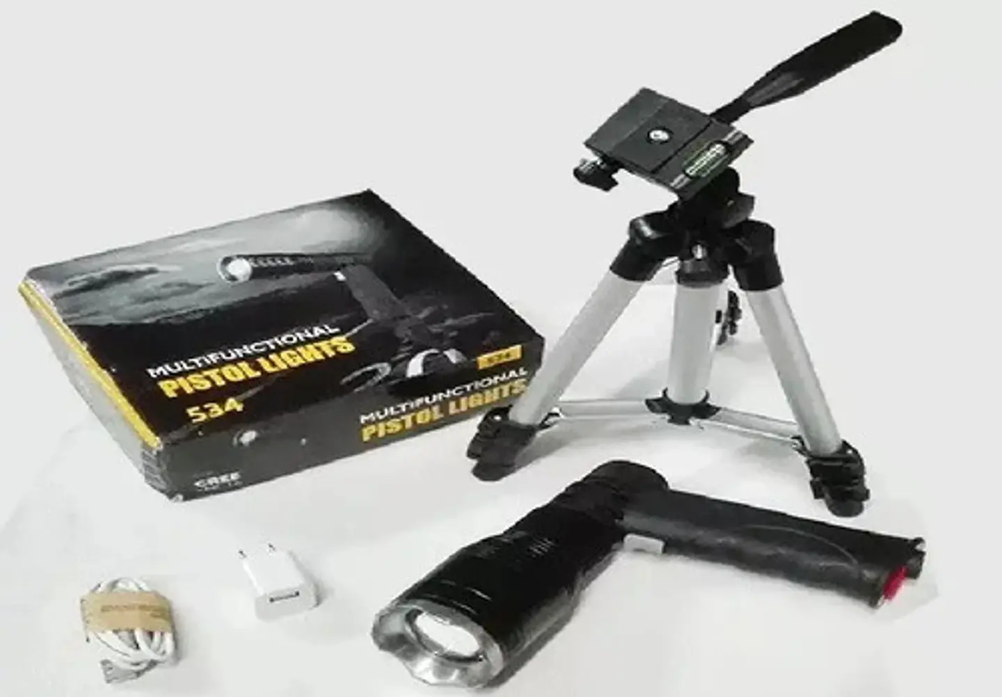Lámpara Pesca Profesional Pistol Lights 534 Recargable Gris Con Trípode Usb 4