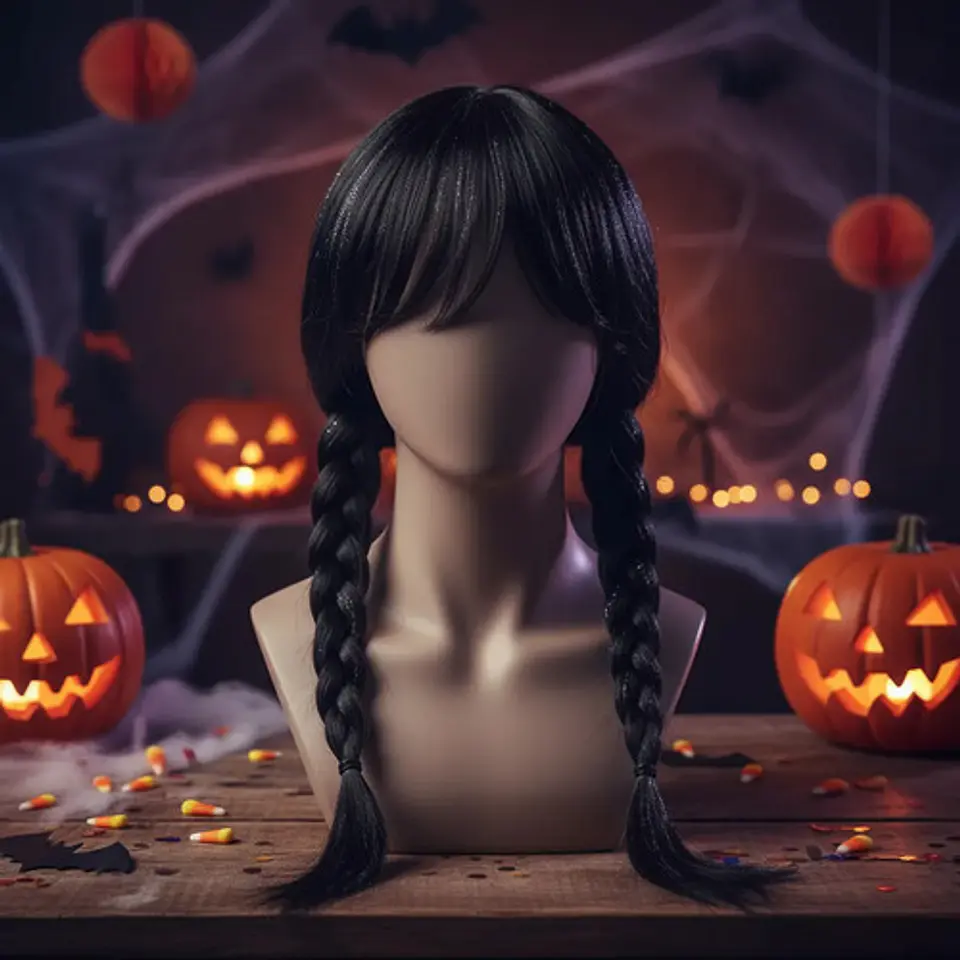 Peluca Larga Trenzas Halloween Fiesta Disfraz Pm-44907 3