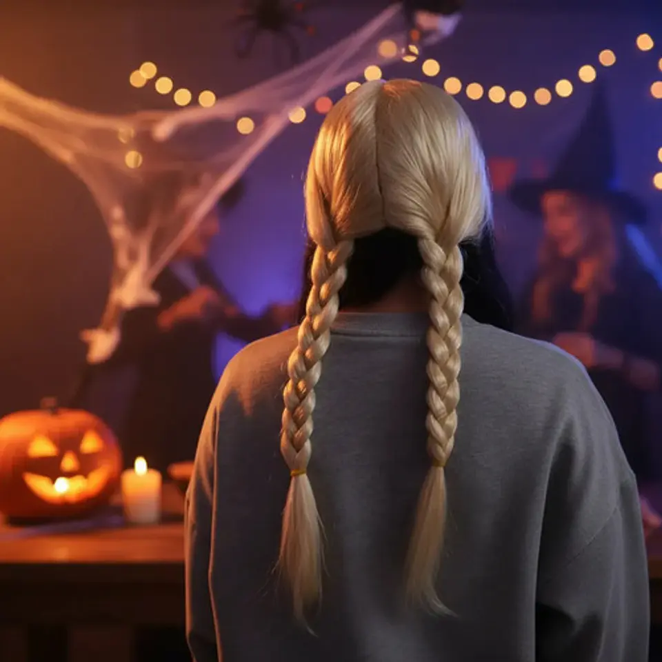 Peluca Larga Trenzas Halloween Fiesta Disfraz Pm-44907 6