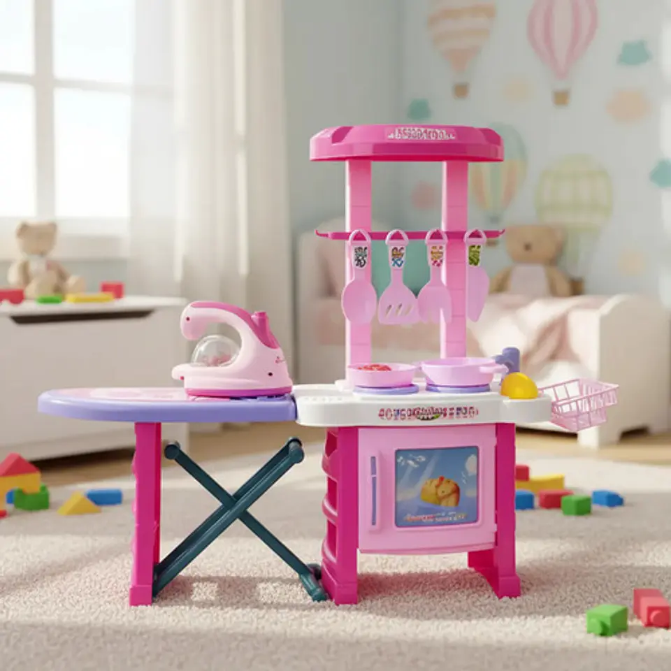 Cocina Infantil Luz Sonid Niña Kitchen Mesa Planchar 018-23 Liso Rosa 1