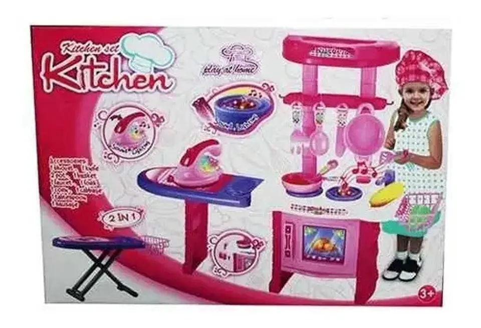 Cocina Infantil Luz Sonid Niña Kitchen Mesa Planchar 018-23 Liso Rosa 2