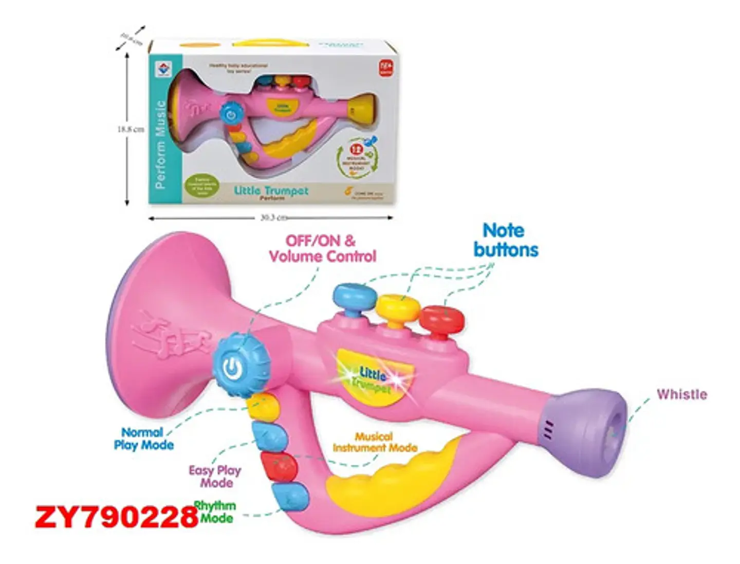 Trompeta Musical Luces Sonido 1451582 Bebes Niños Wow Rosado 4