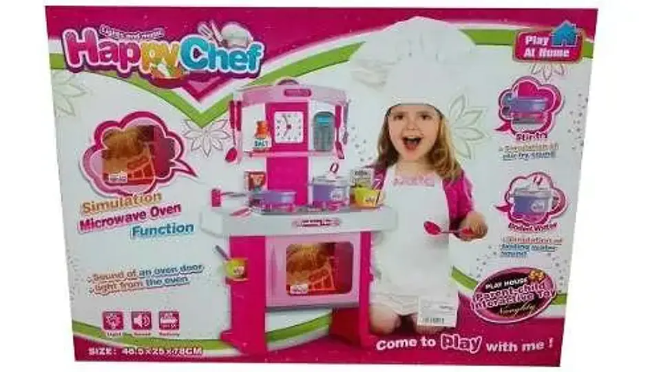 Cocinita Infantil Juguete Happy Chef 661-51 Rosa Con Sonido Y Horno 19 Accesorios 2
