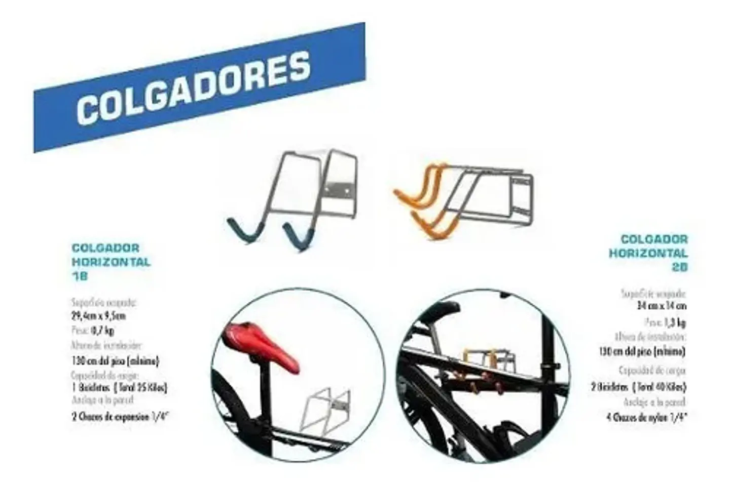 Gancho Bicicleta Anclaje Pared Horizontal Negro Acero Con Tornillos 3