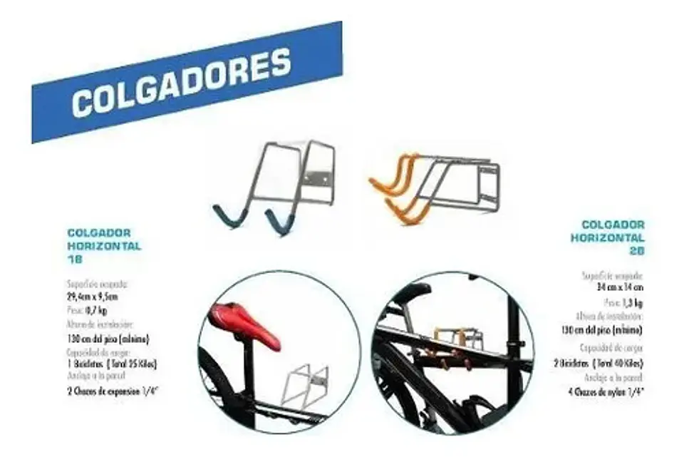 Gancho Bicicleta Anclaje Pared Horizontal Negro Acero Con Tornillos 3