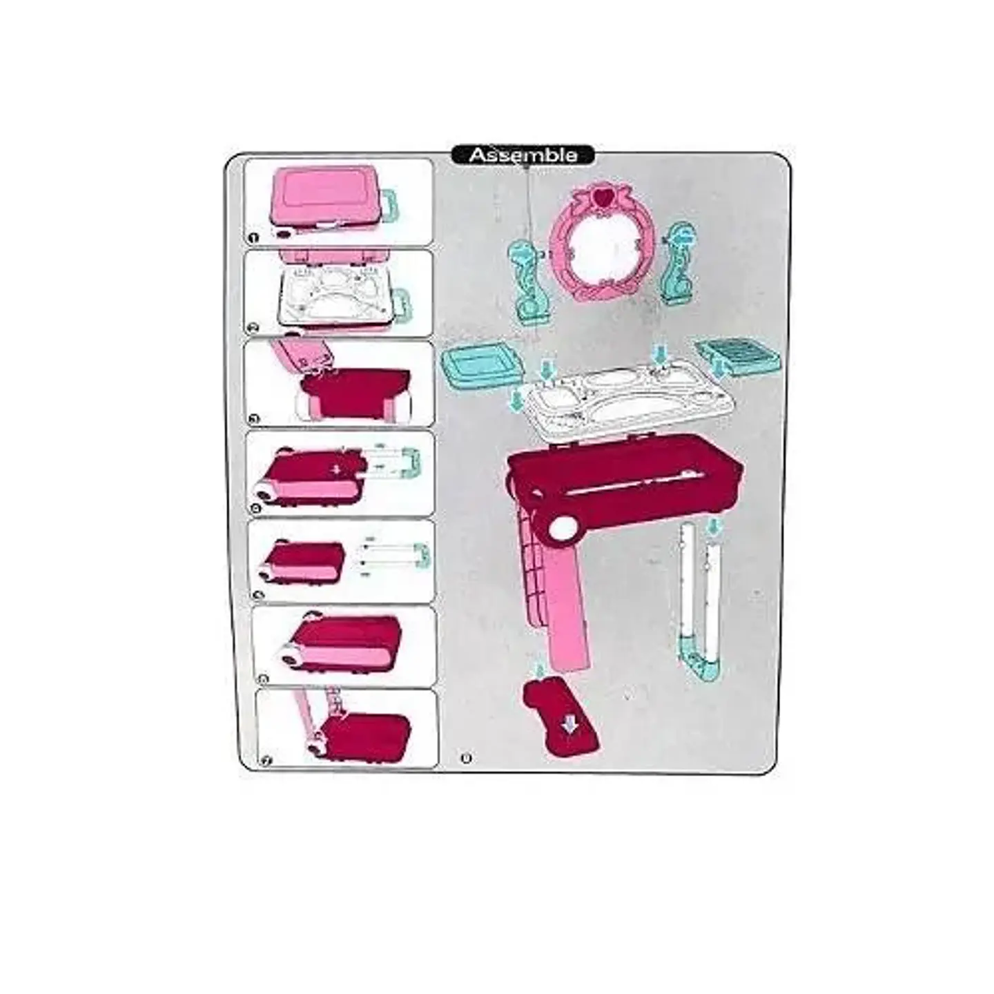 Dayotoys Set Tocador Niñas Plástico Rosa Incluye Accesorios Y Taburete Rosa Chicle 4