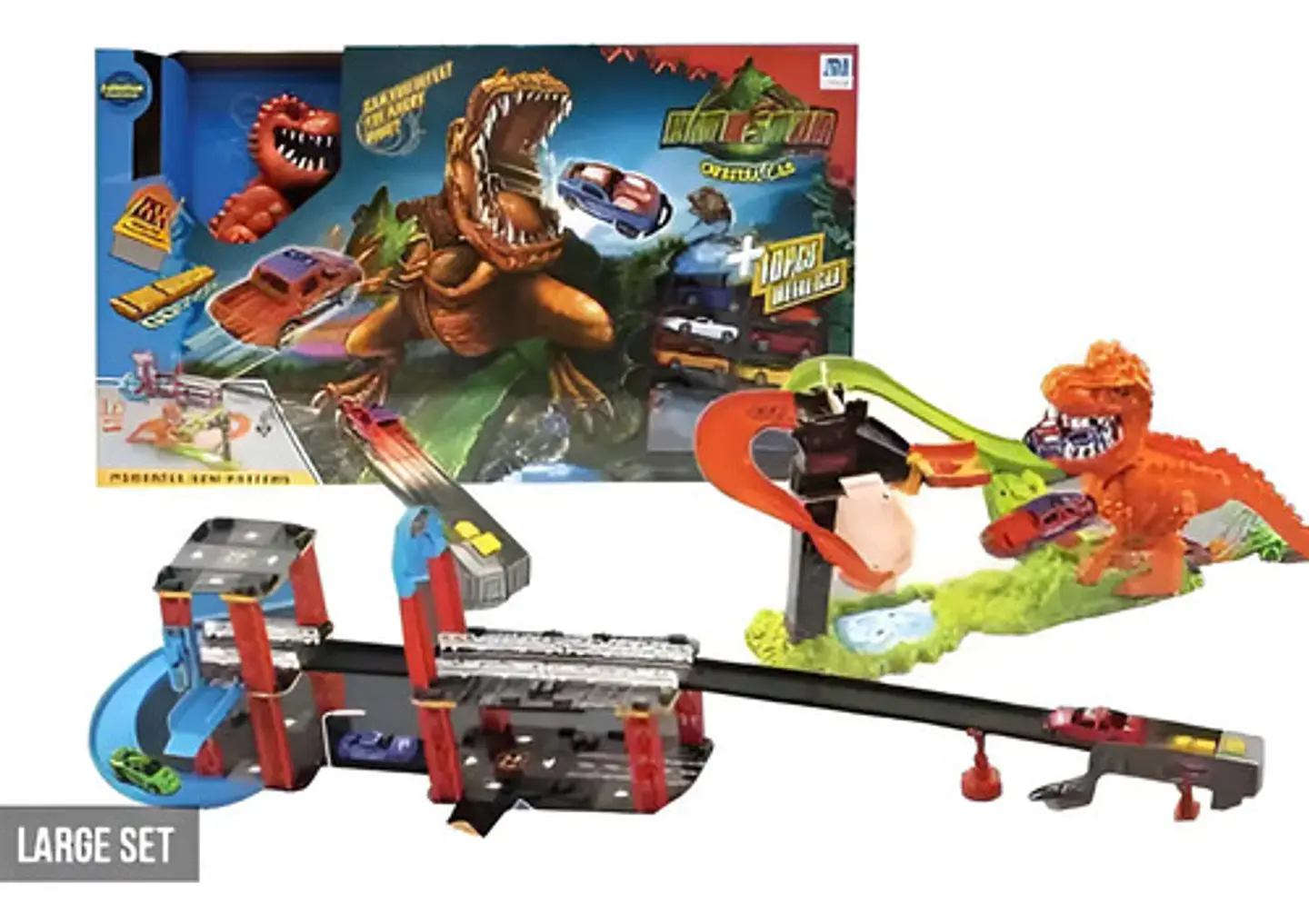 Pista Hot Doble Dinosaurio Rex Lavad +10carros Wheel 8899-94 4