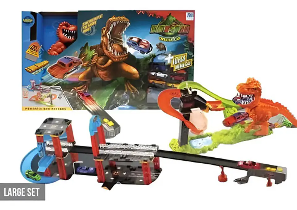 Pista Hot Doble Dinosaurio Rex Lavad +10carros Wheel 8899-94 4