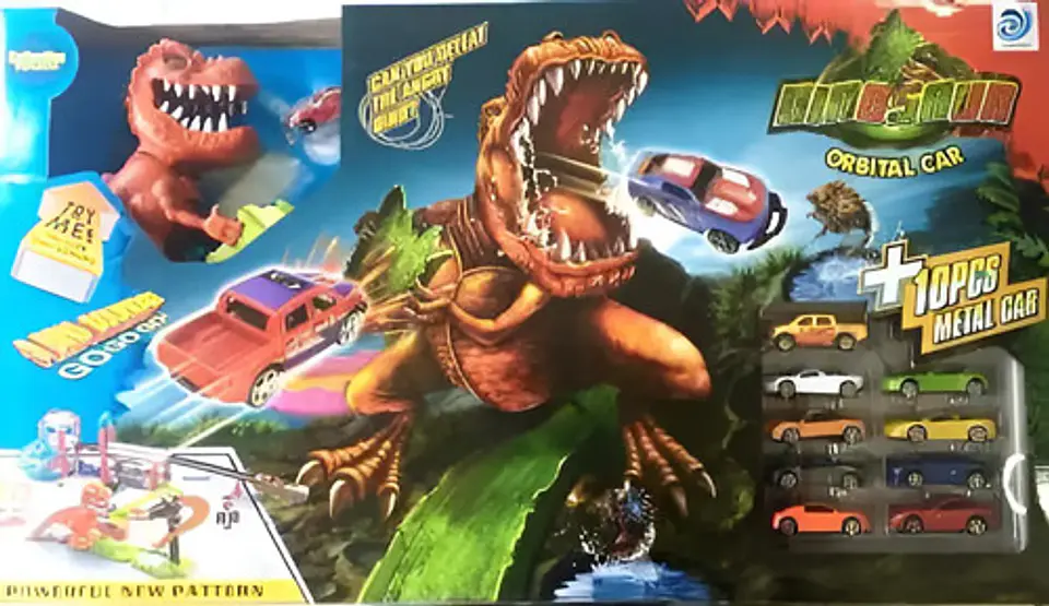Pista Hot Doble Dinosaurio Rex Lavad +10carros Wheel 8899-94 5