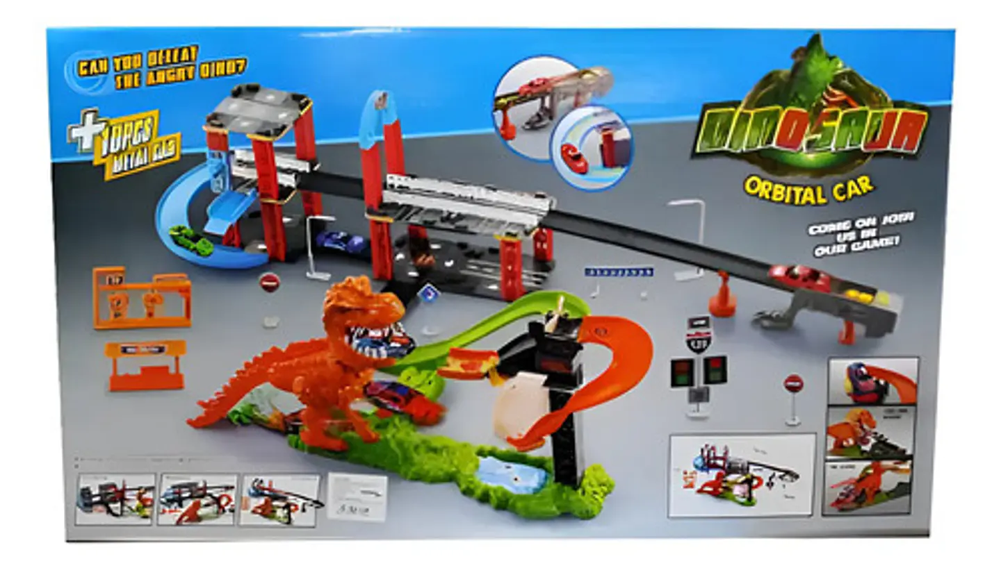 Pista Hot Doble Dinosaurio Rex Lavad +10carros Wheel 8899-94 6