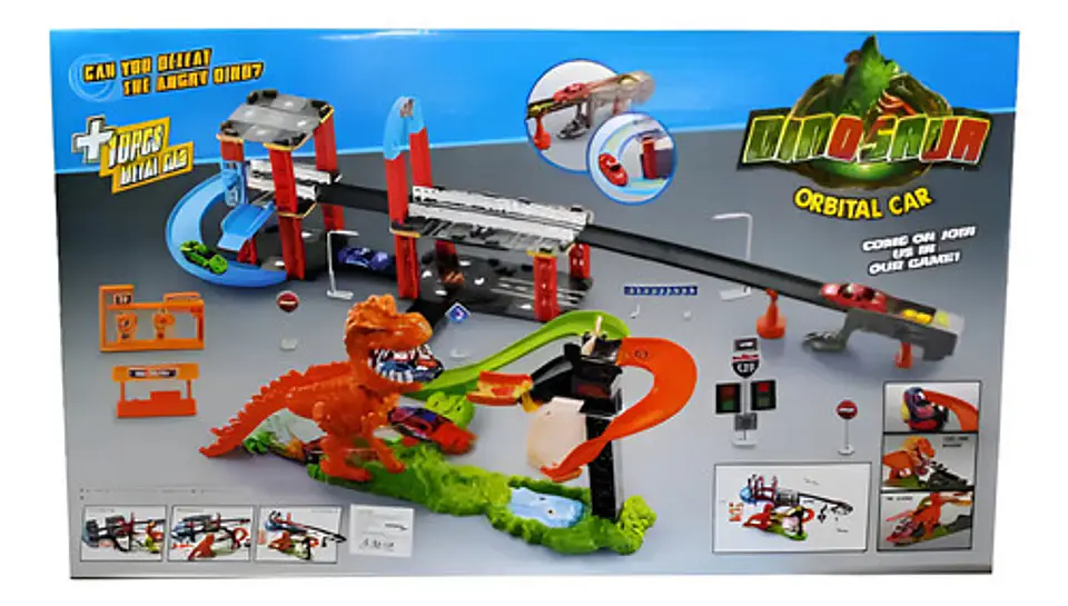 Pista Hot Doble Dinosaurio Rex Lavad +10carros Wheel 8899-94 6