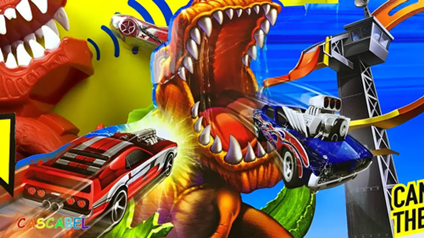 Pista Hot Doble Dinosaurio Rex Lavad +10carros Wheel 8899-94 7