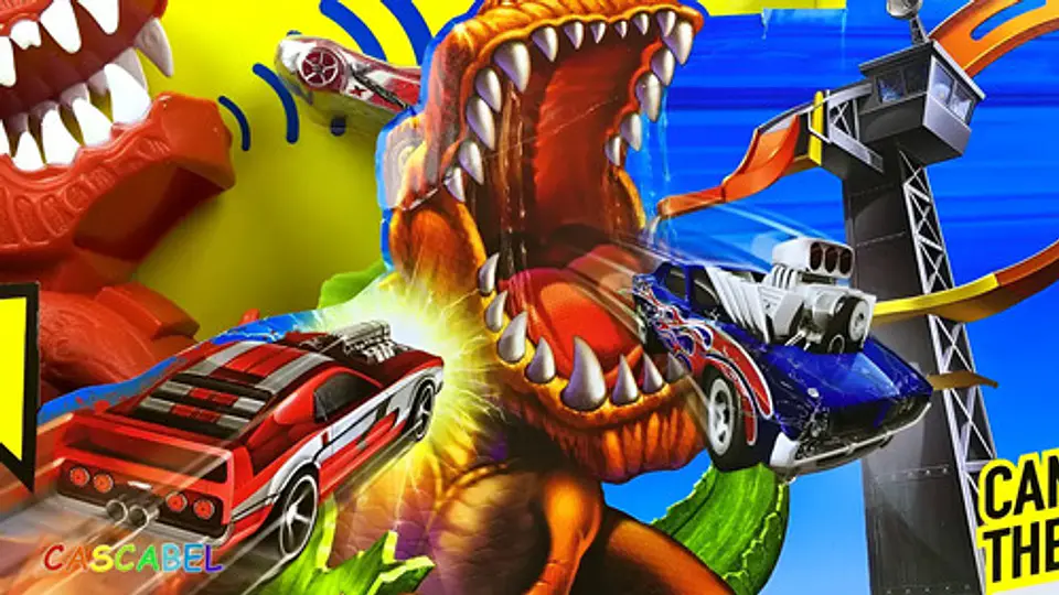 Pista Hot Doble Dinosaurio Rex Lavad +10carros Wheel 8899-94 7